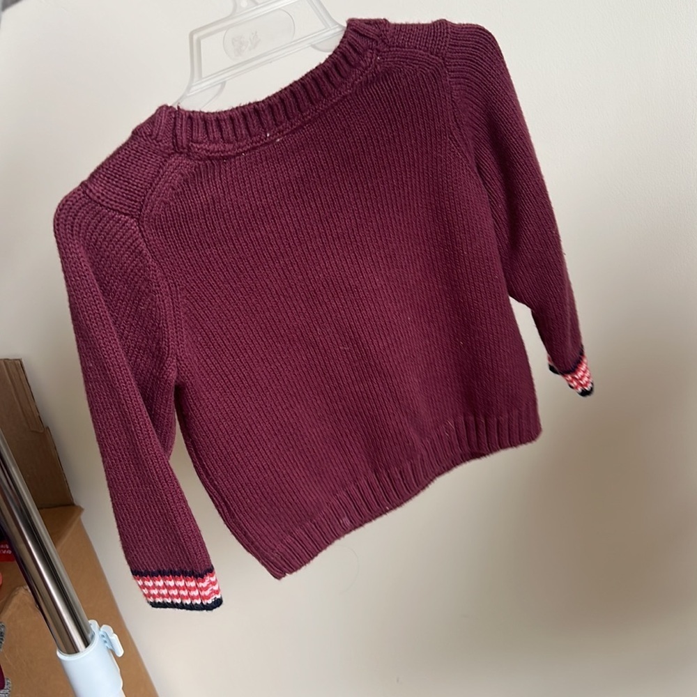 Janie and Jack Burgundy Varsity Knit Sweater - 12-18M - Picture 2 of 4